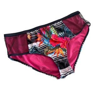 Tropical Floral Black Mesh Net Bikini Bottom